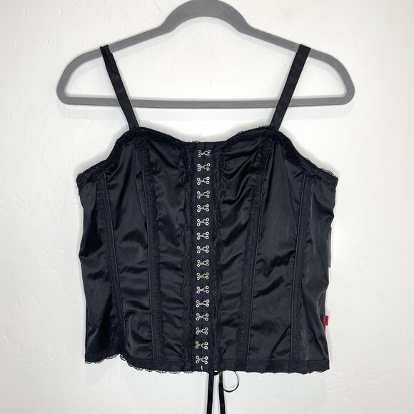 Vintage Tripp NYC Corset Top Womens Plus 2 Black Satin 2X Lace Up Hook Goth Vamp - Picture 1 of 8